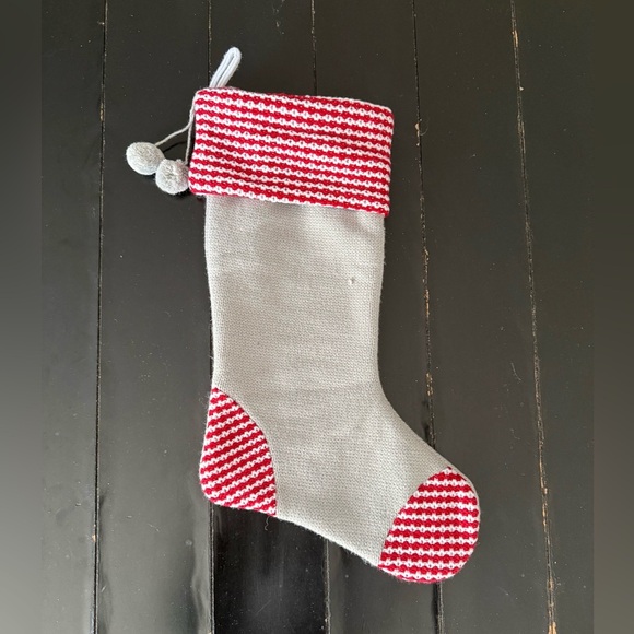 Gray with Red and White Accents Knit Holiday Stocking - Picture 1 of 4